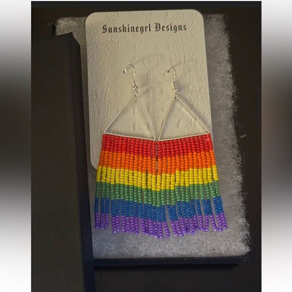 Handmade Love Is Love - LGBTQ+ Pride Beaded Rainbow Fringe Earrings - Picture 5 of 6